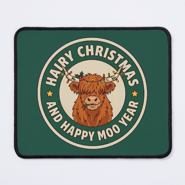 Item preview, Hairy Christmas Happy Moo Year Highland Cow Badge designed and sold by DripCultureLab.