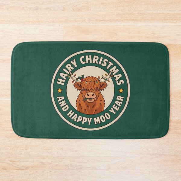 Item preview,  Hairy Christmas Happy Moo Year Highland Cow Badge designed and sold by DripCultureLab.