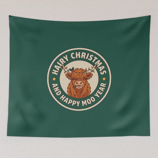 Item preview,  Hairy Christmas Happy Moo Year Highland Cow Badge designed and sold by DripCultureLab.