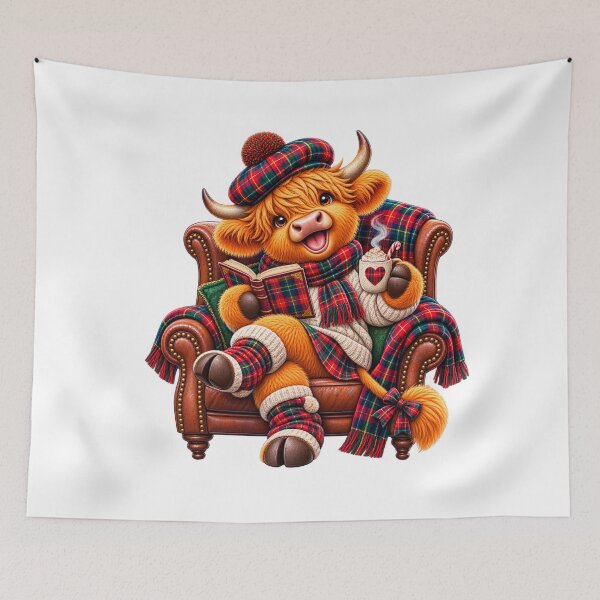 Item preview, Cute Scottish Highland Cow Reading Book in Comfy Chair designed and sold by MaedK.