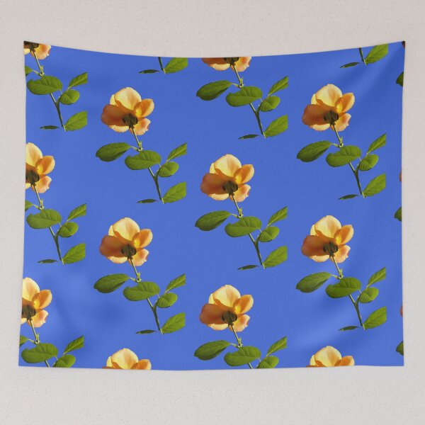 Item preview, Orange Rose with green leaves - blue sky background - floral art - natural beauty - garden flowers designed and sold by WolfRaven Photography .
