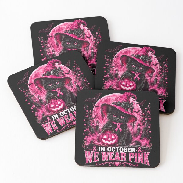 Item preview, breastcancer Pink Halloween Black Cat Moon Graphic designed and sold by anapldv.