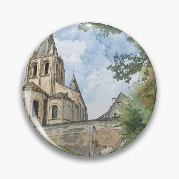 Item preview, Loire Valley Romanesque Church — French Village digital Watercolor born from real photography designed and sold by M.ALK.Watercolor.