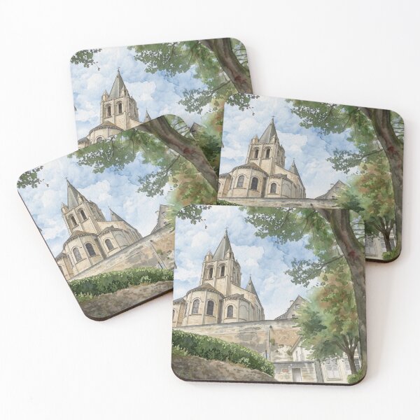 Item preview, Loire Valley Romanesque Church — French Village digital Watercolor born from real photography designed and sold by M.ALK.Watercolor.