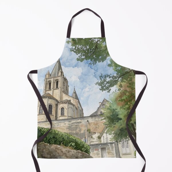 Item preview, Loire Valley Romanesque Church — French Village digital Watercolor born from real photography designed and sold by M.ALK.Watercolor.