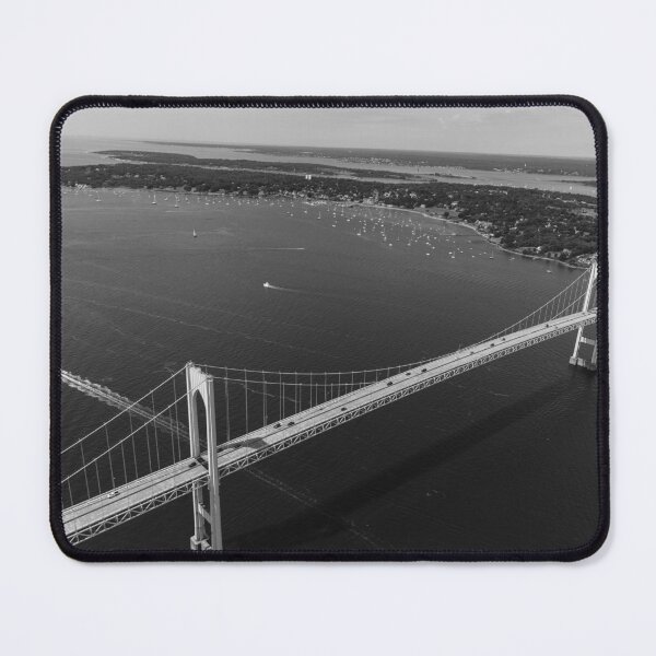 Item preview, Newport Bridge, Narragansett Bay, Rhode Island aerial bird's eye view panoramic black and white photograph designed and sold by Astrid Arkhangelsky.