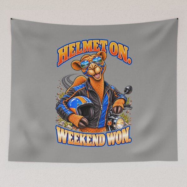 Item preview, Helmet On. Weekend Won – Funny Camel Biker T-Shirt – Funny Camel T-Shirt Animal Graphic Camel T-Shirt designed and sold by Camel & Quirk.