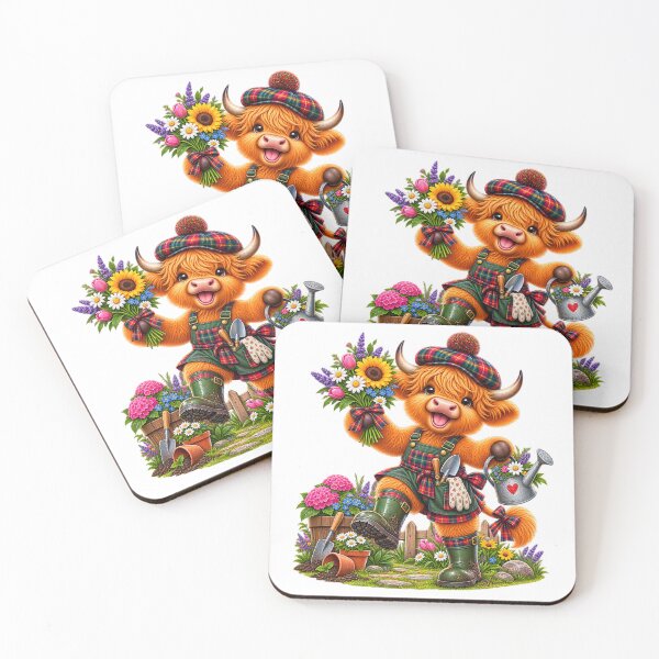 Item preview, Cute Scottish Highland Cow Gardening with Flowers and Watering Can designed and sold by MaedK.