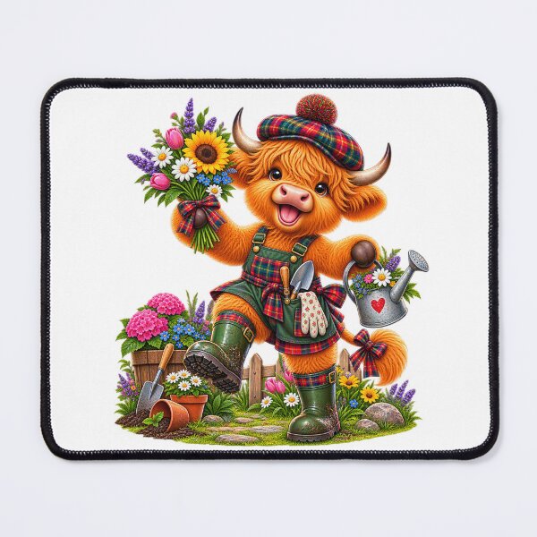 Item preview, Cute Scottish Highland Cow Gardening with Flowers and Watering Can designed and sold by MaedK.