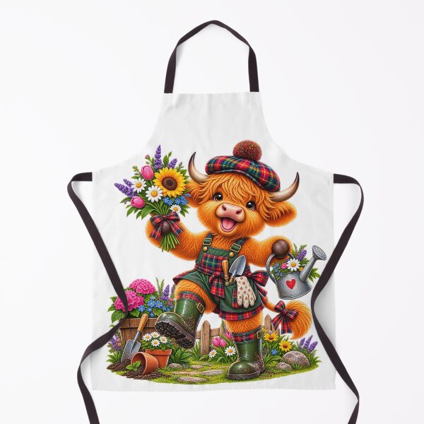 Item preview, Cute Scottish Highland Cow Gardening with Flowers and Watering Can designed and sold by MaedK.