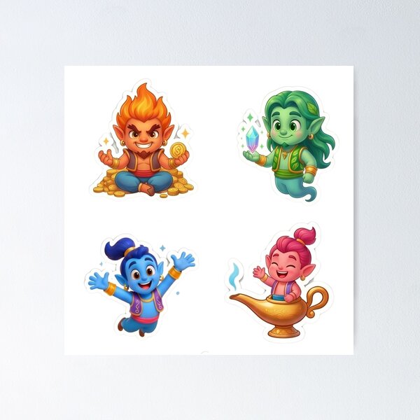 Item preview, Cute Elemental Genie Spirits Sticker Pack designed and sold by WhimsicalStudioArt.