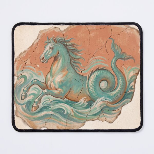 Item preview, Ancient Roman Hippocampus Fresco - Mythological Sea Horse Art designed and sold by codex antique.