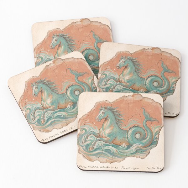 Item preview, Ancient Roman Hippocampus Fresco - Mythological Sea Horse Art designed and sold by codex antique.