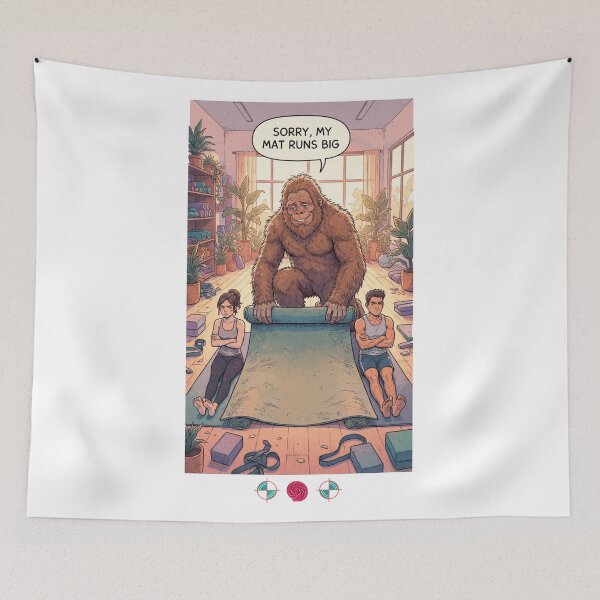 Item preview, Sorry, My Mat Runs Big - Funny Bigfoot Yoga Studio Sasquatch Comic Design designed and sold by Whimsy Trail Co.