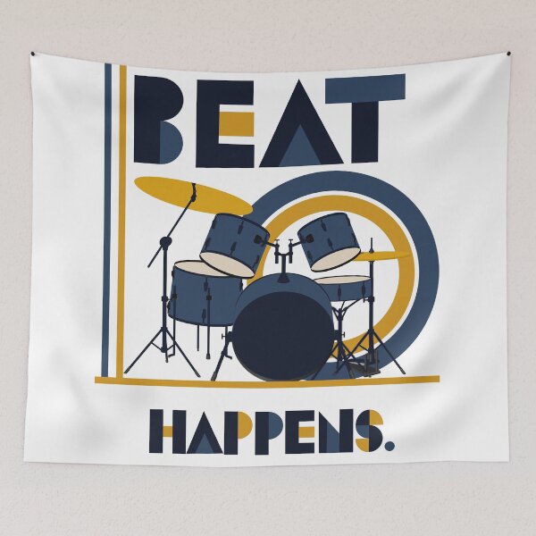 Item preview, Beat Happens Drummer Art Print, Funny Drum Set Print, Bauhaus Music Art, Drummer Gift, Blue Jazz Decor, Mid Century Music Print designed and sold by Studio pod Burom.