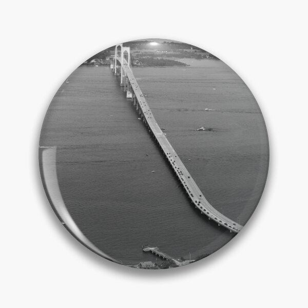 Item preview, Aerial Newport Bridge, Narragansett Bay, Rhode Island bird's eye view panoramic black and white photograph designed and sold by Astrid Arkhangelsky.