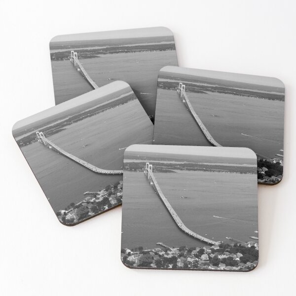 Item preview, Aerial Newport Bridge, Narragansett Bay, Rhode Island bird's eye view panoramic black and white photograph designed and sold by Astrid Arkhangelsky.
