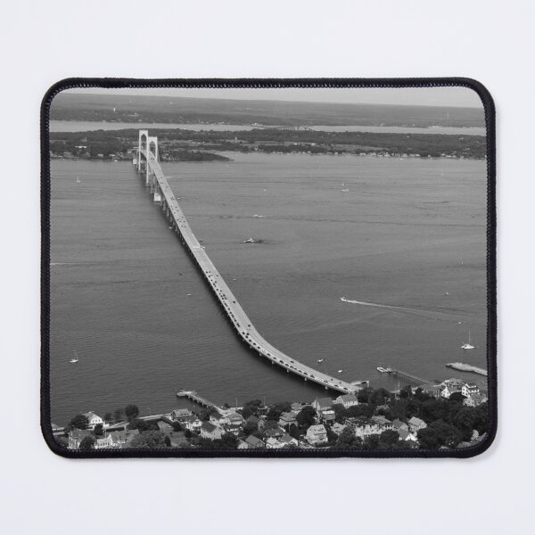 Item preview, Aerial Newport Bridge, Narragansett Bay, Rhode Island bird's eye view panoramic black and white photograph designed and sold by Astrid Arkhangelsky.
