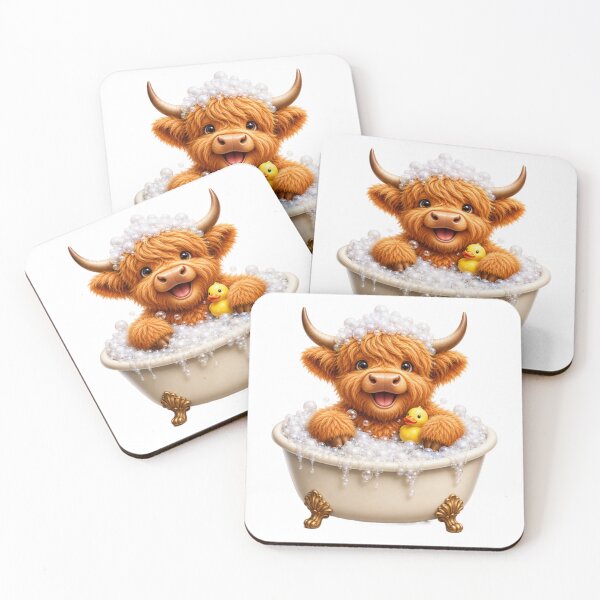 Item preview, Cute Scottish Highland Cow in Bubble Bath with Rubber Duck designed and sold by MaedK.