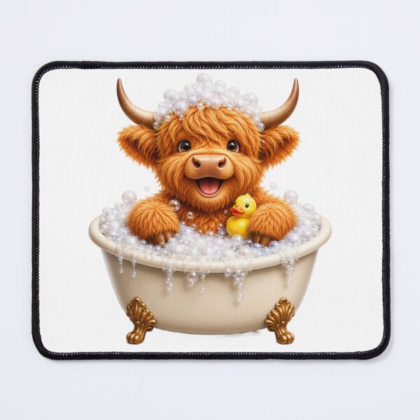 Item preview, Cute Scottish Highland Cow in Bubble Bath with Rubber Duck designed and sold by MaedK.