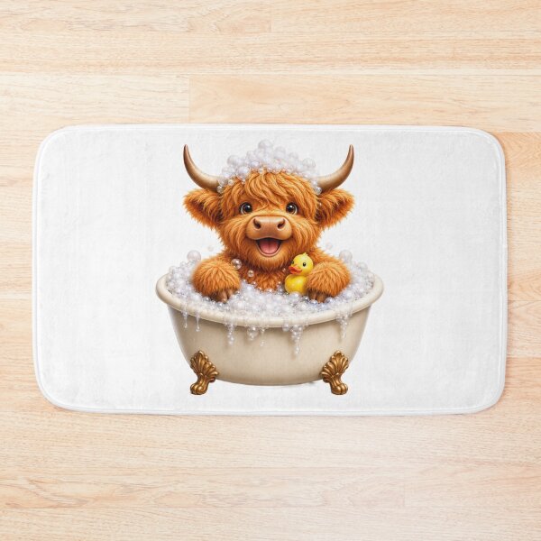 Item preview, Cute Scottish Highland Cow in Bubble Bath with Rubber Duck designed and sold by MaedK.