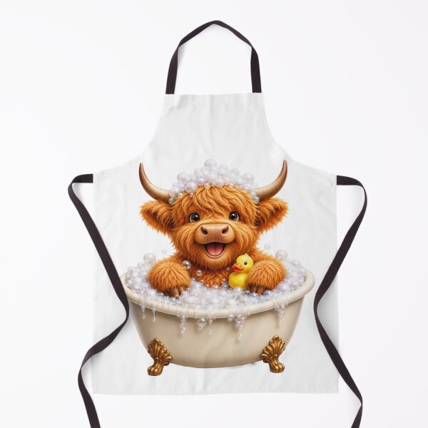 Item preview, Cute Scottish Highland Cow in Bubble Bath with Rubber Duck designed and sold by MaedK.