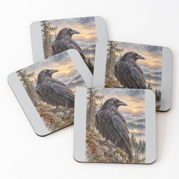 Item preview, Raven Over the Wild – Woodland Wildlife Art designed and sold by SusanSweetArt.
