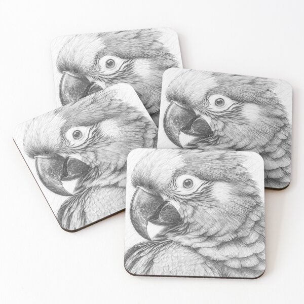 Item preview, Exotic Parrot Bird Black and White Pencil Sketch Portrait Fine Art Print designed and sold by Leon Woods Pencil Art.
