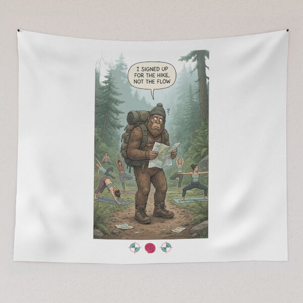 Item preview, I Signed Up for the Hike, Not the Flow - Funny Bigfoot Trail Yoga Comic Design designed and sold by Whimsy Trail Co.