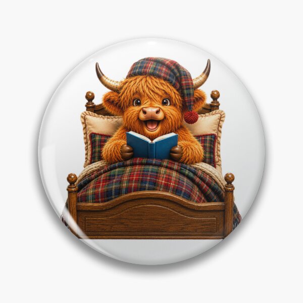 Item preview, Cute Scottish Highland Cow Reading a Book in Cosy Tartan Bed designed and sold by MaedK.