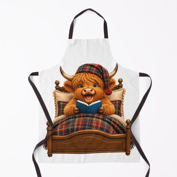 Item preview, Cute Scottish Highland Cow Reading a Book in Cosy Tartan Bed designed and sold by MaedK.