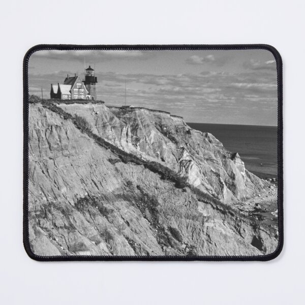 Item preview, Southeast Lighthouse, Monhegan Bluffs, Block Island, Rhode Island Atlantic Ocean seascape black and white photograph designed and sold by Astrid Arkhangelsky.
