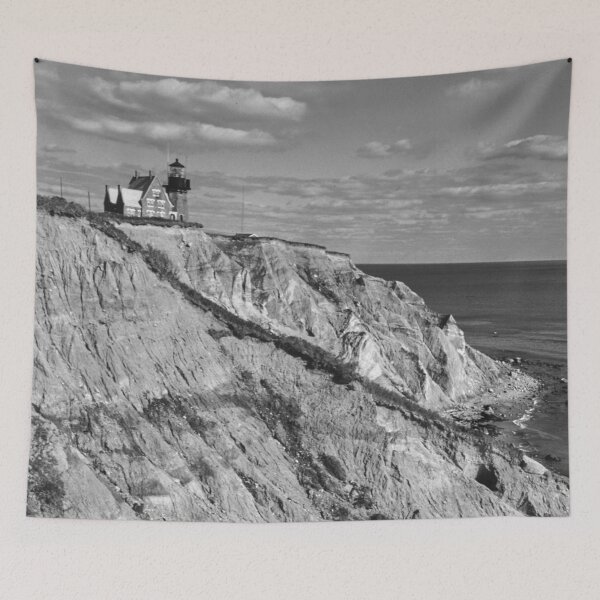 Item preview, Southeast Lighthouse, Monhegan Bluffs, Block Island, Rhode Island Atlantic Ocean seascape black and white photograph designed and sold by Astrid Arkhangelsky.