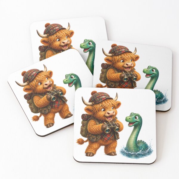 Item preview, Cute Scottish Highland Cow Exploring with the Loch Ness Monster designed and sold by MaedK.