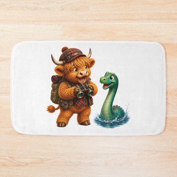Item preview, Cute Scottish Highland Cow Exploring with the Loch Ness Monster designed and sold by MaedK.