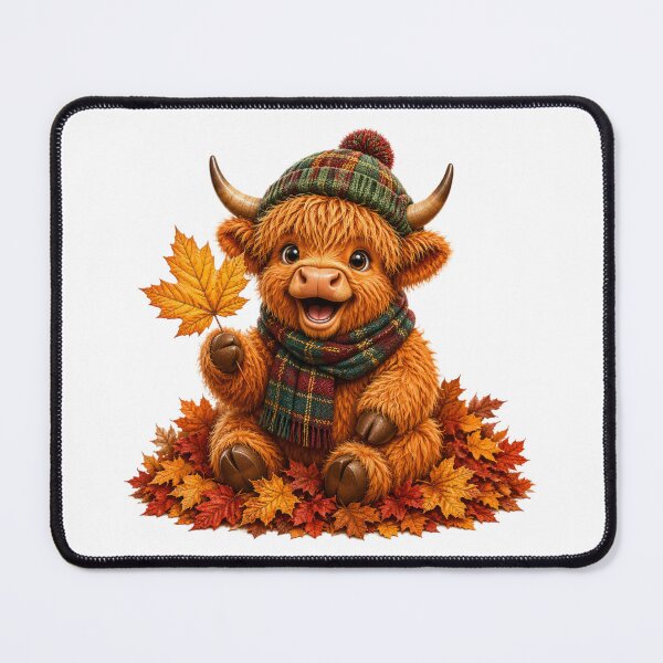 Item preview, Cute Scottish Highland Cow in Tartan Scarf with Autumn Leaves designed and sold by MaedK.