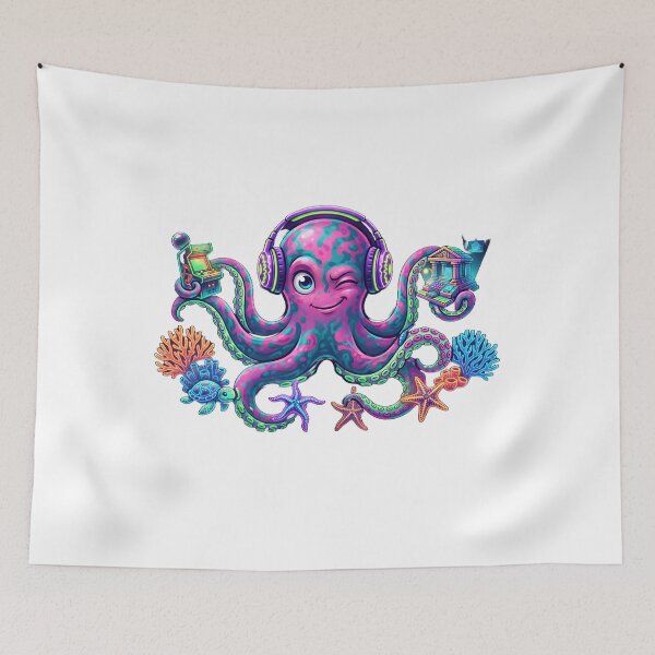 Item preview, Neon Gamer Octopus Retro Arcade Undersea Music T-Shirt designed and sold by MAHVIX.