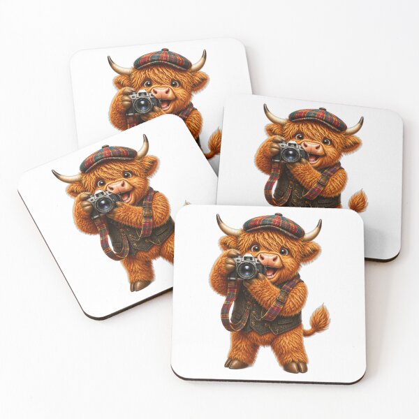 Item preview, Cute Scottish Highland Cow Photographer with Vintage Camera designed and sold by MaedK.