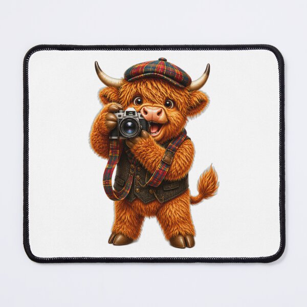 Item preview, Cute Scottish Highland Cow Photographer with Vintage Camera designed and sold by MaedK.