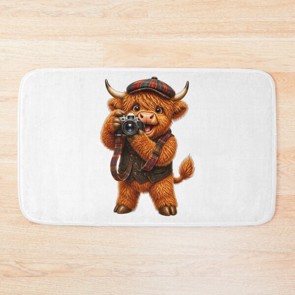 Item preview, Cute Scottish Highland Cow Photographer with Vintage Camera designed and sold by MaedK.
