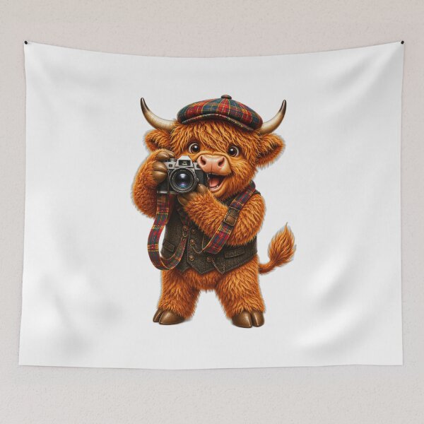 Item preview, Cute Scottish Highland Cow Photographer with Vintage Camera designed and sold by MaedK.