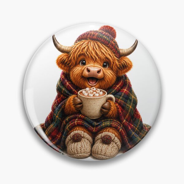 Item preview, Cute Scottish Highland Cow with Hot Chocolate and Tartan Blanket designed and sold by MaedK.