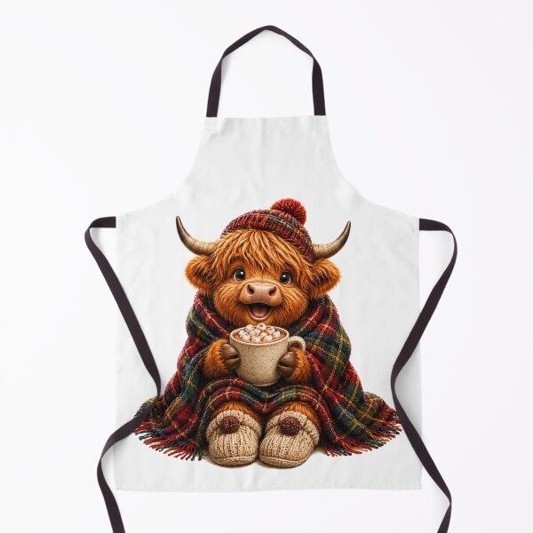 Item preview, Cute Scottish Highland Cow with Hot Chocolate and Tartan Blanket designed and sold by MaedK.