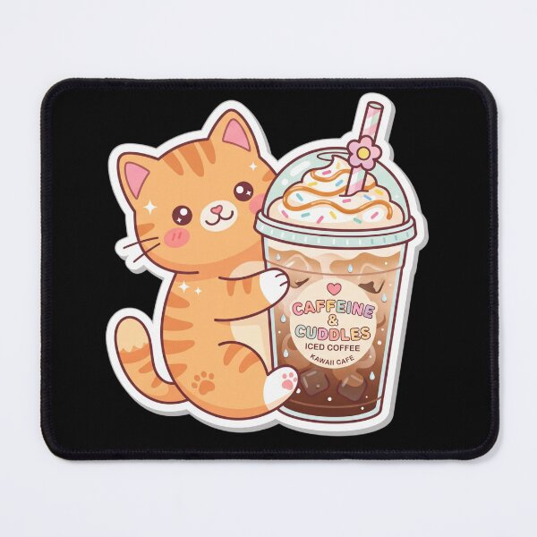 Item preview, Caffeine & Cuddles - Cute Kawaii Cat Iced Coffee Sticker designed and sold by WhimsicalStudioArt.