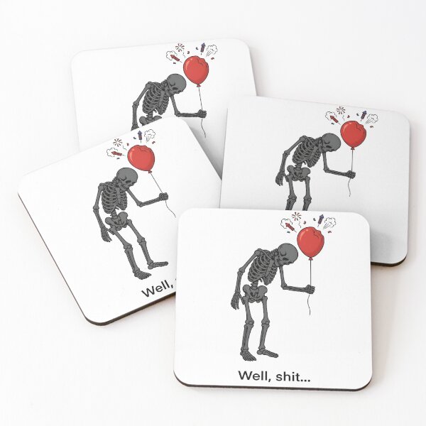 Item preview, Well Shit Funny Skeleton Red Balloon Fireworks Halloween Meme designed and sold by Moad Fahim.