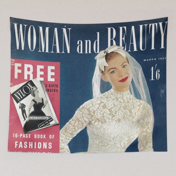 Item preview, Women and Beauty Wedding Bride Dress Art 1950s Women Vintage Magazine Cover Fan Art Original Custom Vintage Movie Poster Wall Art Tee Design designed and sold by Cool Robot Bro..