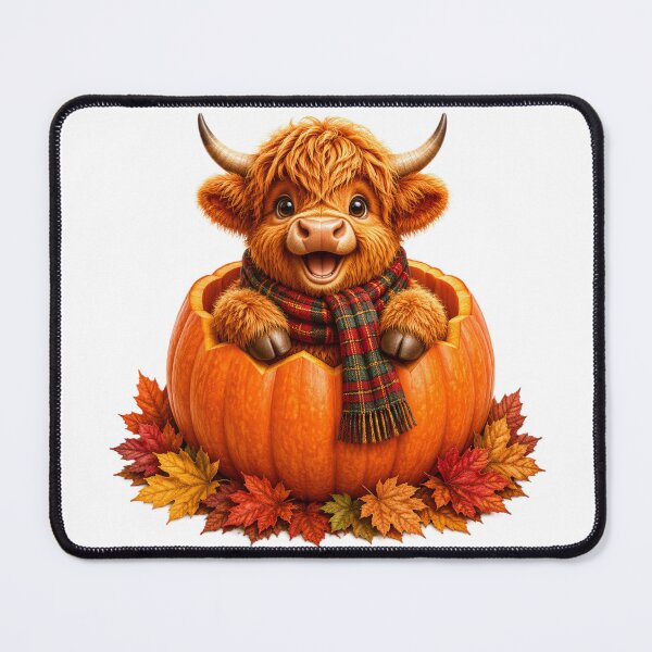 Item preview, Cute Scottish Highland Cow in Pumpkin with Tartan Scarf designed and sold by MaedK.