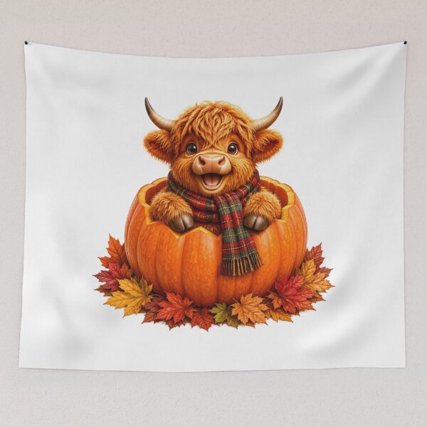 Item preview, Cute Scottish Highland Cow in Pumpkin with Tartan Scarf designed and sold by MaedK.