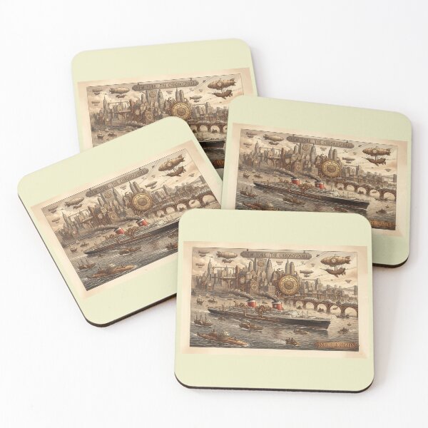 Item preview, Steampunk SS United States in New York Harbour - Retro Futuristic Art designed and sold by ArtworkNorth.