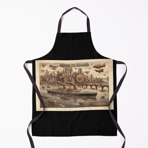 Item preview, Steampunk SS United States in New York Harbour - Retro Futuristic Art designed and sold by ArtworkNorth.